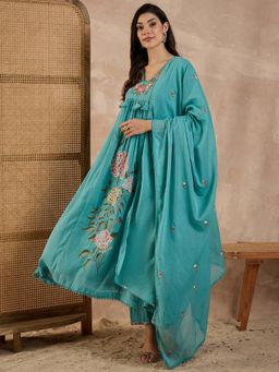 CHETI - Blue Embroidered Kurta And Pant With Dupatta