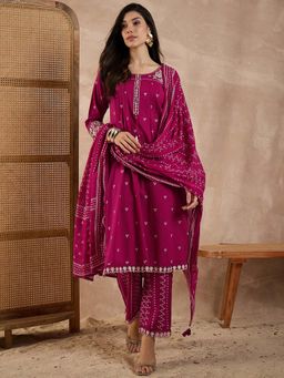 CHETI - Pink Embroidered Kurta And Pant With Dupatta