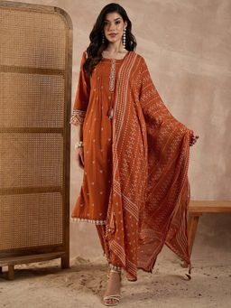 CHETI - Rust Embroidered Kurta And Pant With Dupatta