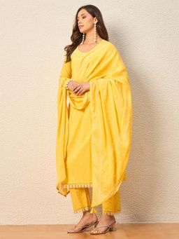 CHETI - Yellow Embroidered Kurta And Pant With Dupatta