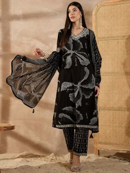 CHETI - Black Printed And Embroidered Kurta With Pant With Dupatta Set