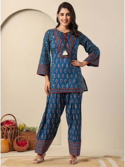Kasya - Indigo Printed Ethnic Tunic With Farshi Pant