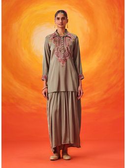 Lakshita - Sage Green Satin Embroidered Co-ord Set