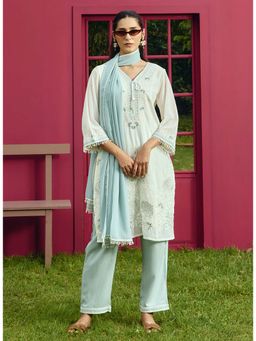 Lakshita - Light Blue Spa Embroidered Georgette Kurta, Pant with Dupatta