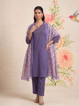 Lakshita - Lavender Embroidered Straight Kurta, Pant With Dupatta
