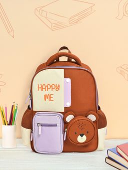 Mi Arcus - Unisex Brown Printed Backpack School Bag Side Bottle Holder and Front Pocket