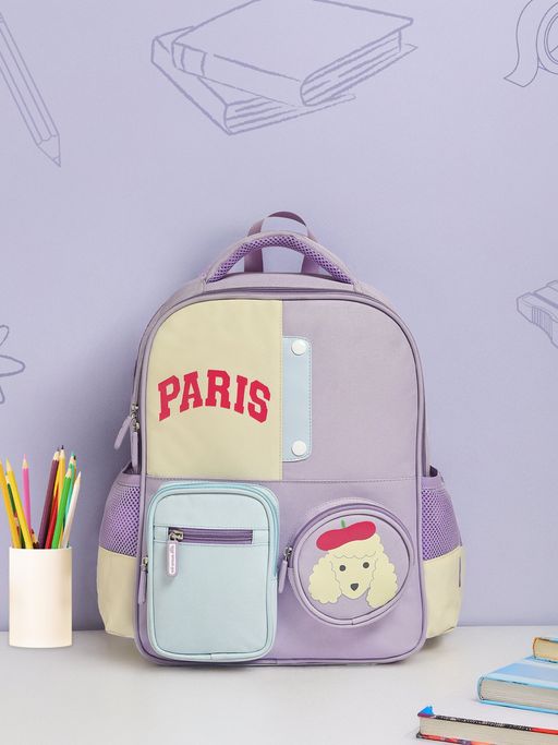 Mi Arcus Unisex Lavender Printed Backpack School Bag Side Bottle Holder Front Pocket