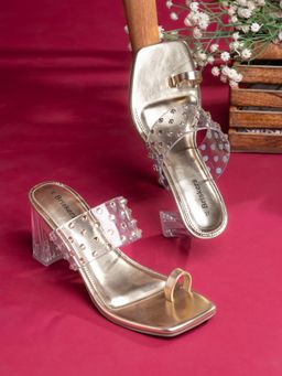 Briskers - Womens Gold Party Wear Block Sandal Heels