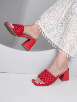 Briskers - Womens Red Smart and Sleek Block Sandal Heels