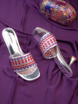 Briskers - Womens Silver Spool Sandal Heels