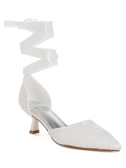 Rag & Co - Womens White Lace Kitten Gladiator Heels