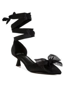 Rag & Co - Womens Black Bow Detail Satin Gladiator Heels