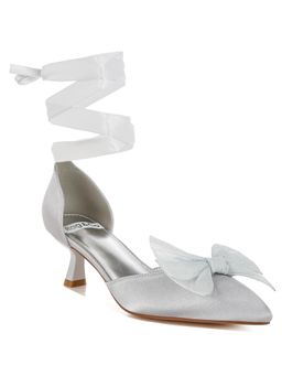 Rag & Co - Womens Silver Bow Detail Satin Gladiator Heels