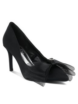 London Rag - Black Diamante Embellished Bow Stiletto Pump Heels