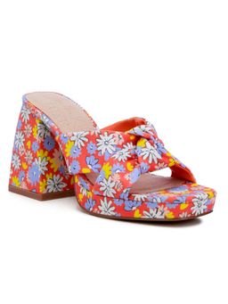 London Rag - Womens Red Floral Triangular Block Sandal Heels