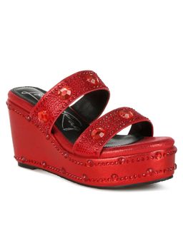 London Rag - Womens Red Rhinestone and Diamante Wedges Heels