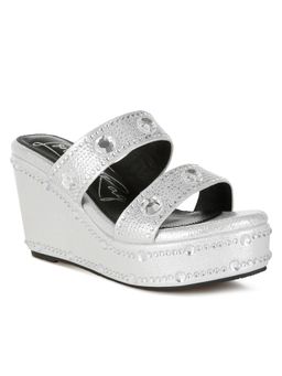 London Rag - Womens Silver Rhinestone and Diamante Wedges Heels