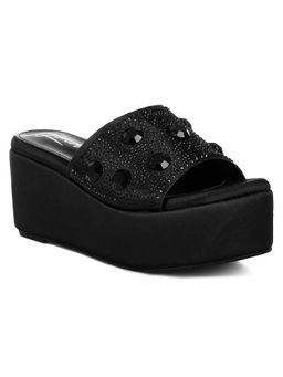 London Rag - Womens Black Diamante Rhinestone Wedges Heels