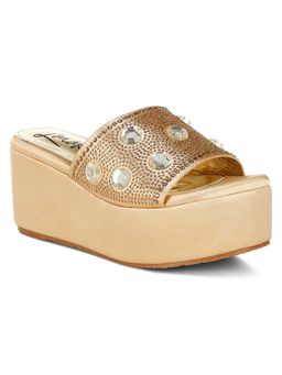 London Rag - Womens Gold Diamante Rhinestone Wedges Heels