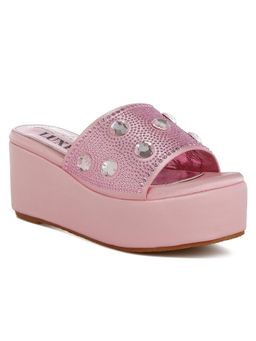 London Rag - Womens Pink Diamante Rhinestone Wedges Heels