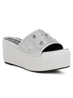 London Rag - Womens White Diamante Rhinestone Wedges Heels