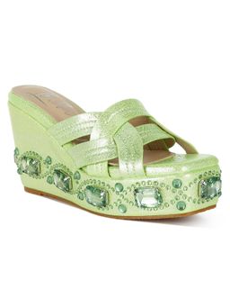 London Rag - Womens Green Chunky Diamante Rhinestone Sandal Heels