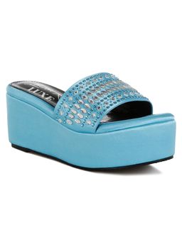 London Rag - Womens Blue Diamante and Rhinestone Platform Heels