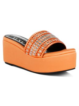 London Rag - Womens Orange Diamante and Rhinestone Platform Heels