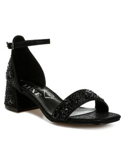 London Rag - Womens Black Rhinestone Embellished Shimmer Sandal Heels