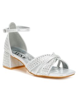 London Rag - Womens Rhinestone Silver Block Heels