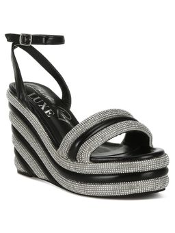 London Rag - Womens Black Rhinestone Studded Wedges Heels