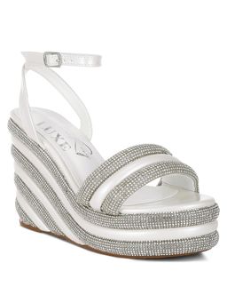 London Rag - Womens White Rhinestone Studded Wedges Heels