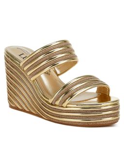 London Rag - Womens Gold Metallic Faux Leather Wedges Heels
