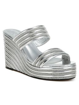 London Rag - Womens Silver Metallic Faux Leather Wedges Heels