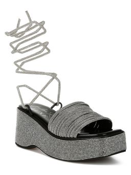 London Rag - Womens Black Rhinestone Embellished Gladiator Heels