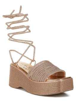 London Rag - Womens Rose Gold Rhinestone Embellished Gladiator Heels