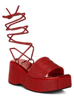 London Rag - Womens Red Rhinestone Embellished Gladiator Heels