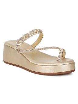 London Rag - Womens Gold Slip On Rhinestone Wedges Heels