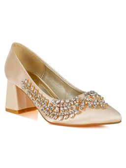 London Rag - Womens Beige Satin Diamante Embellished Pump Heels