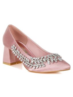 London Rag - Womens Pink Satin Diamante Embellished Pump Heels