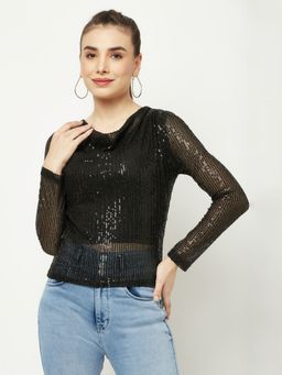 CRIMSOUNE CLUB - Women Black Sequined Top