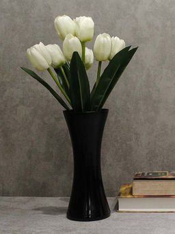 Fourwalls - Beautiful Artificial Decorative Tulip Flower Bunch with 9 Branches (38 cm Tall, White)