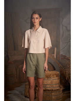 ASHITA FERNANDES - Women Beige Premium Linen Blend Shirt and Shorts (Set of 2)