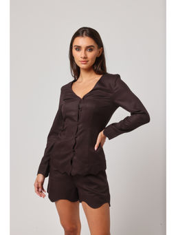 ASHITA FERNANDES - Women Brown Premium Linen Blend Shirt and Shorts (Set of 2)