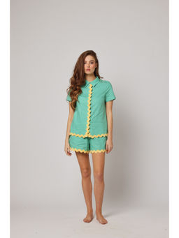 ASHITA FERNANDES - Women Green Premium Linen Blend Shirt and Shorts (Set of 2)