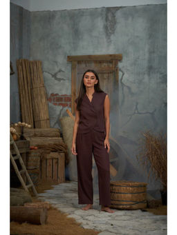 ASHITA FERNANDES - Women Brown Premium Linen Blend Co-Ord (Set of 2)