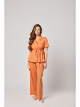 ASHITA FERNANDES - Women Orange Premium Linen Blend Co-Ord (Set of 2)