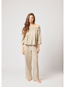 ASHITA FERNANDES - Women Beige Premium Linen Blend Co-Ord (Set of 2)