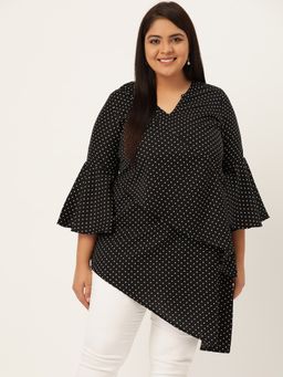 theRebelinme - Womens Black & White Polka Dot Printed Longline Layered Top