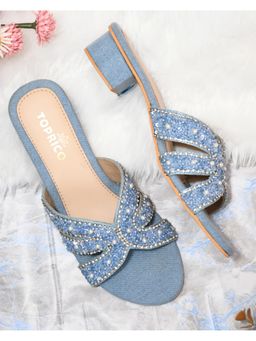 Toprico - Wings Beads Embellished Denim Heels